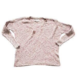 Loft Ribbed V-Neck Heathered Red Brick Tunic Sweater Women Sz M